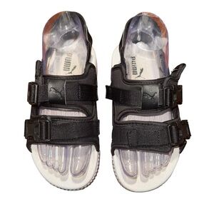 Puma Black Platform Sport Sandals Double Buckle Slides Sz 7.5-8